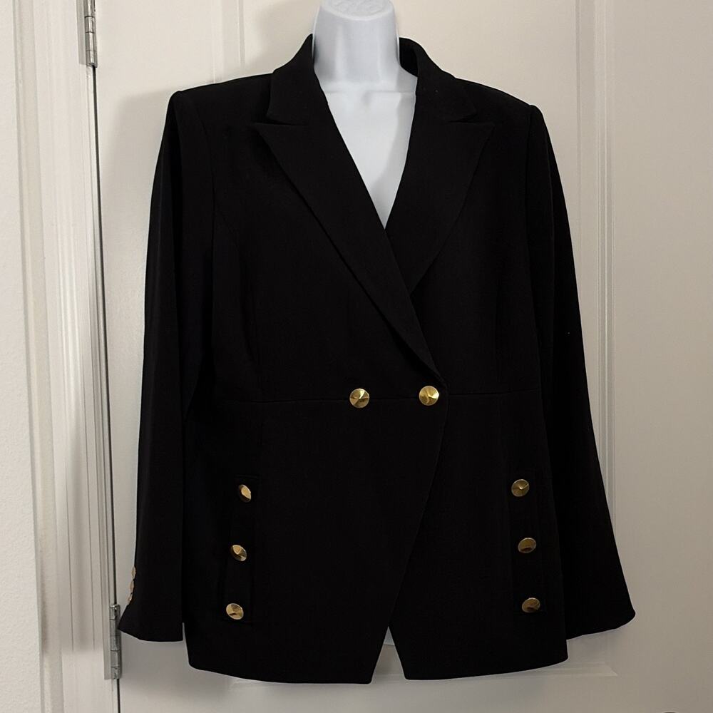 Donna Karan Blk double breastfed blazer gold button 16 Officecore